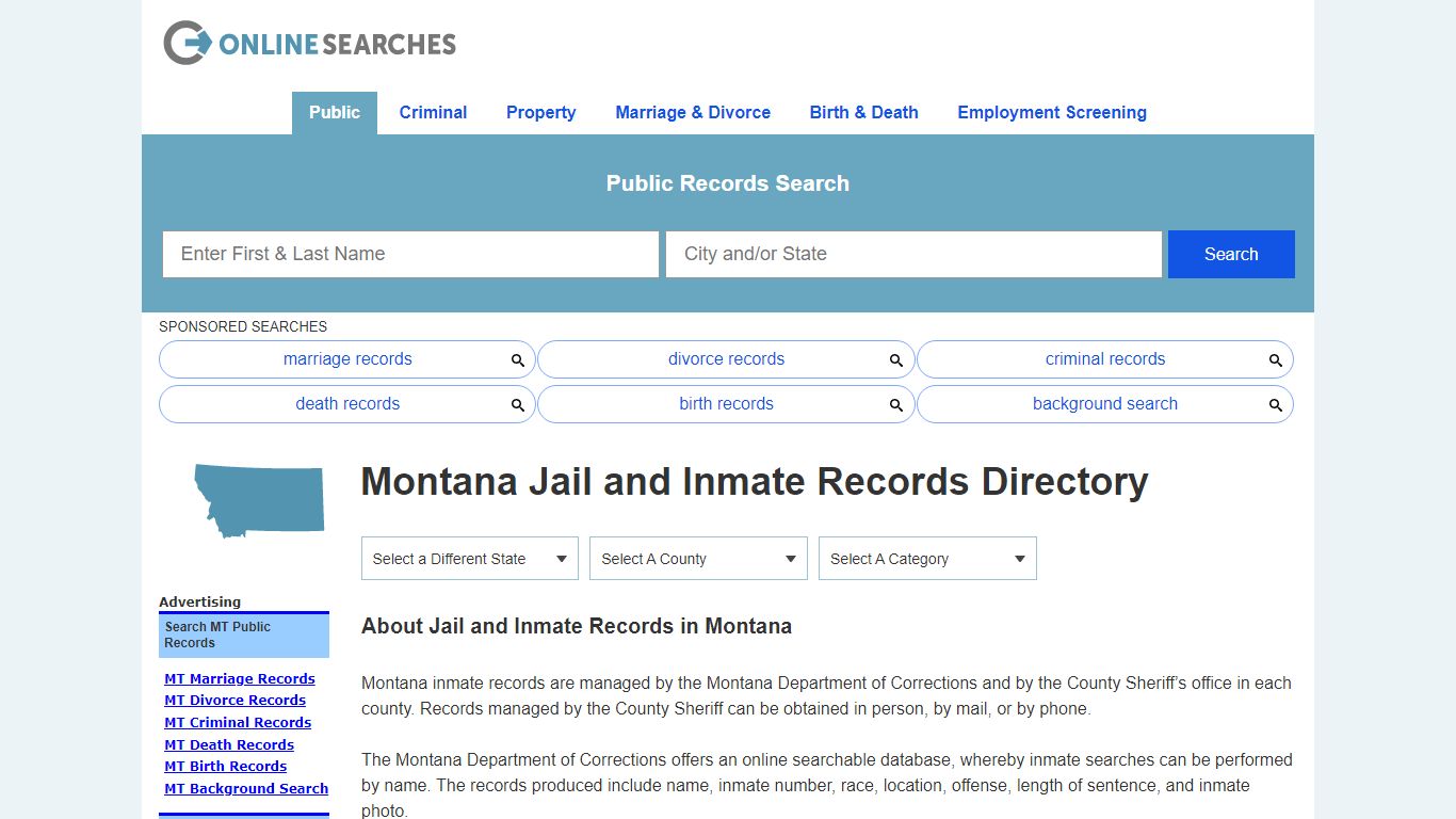 Montana Jail and Inmate Records Search Directory - OnlineSearches.com