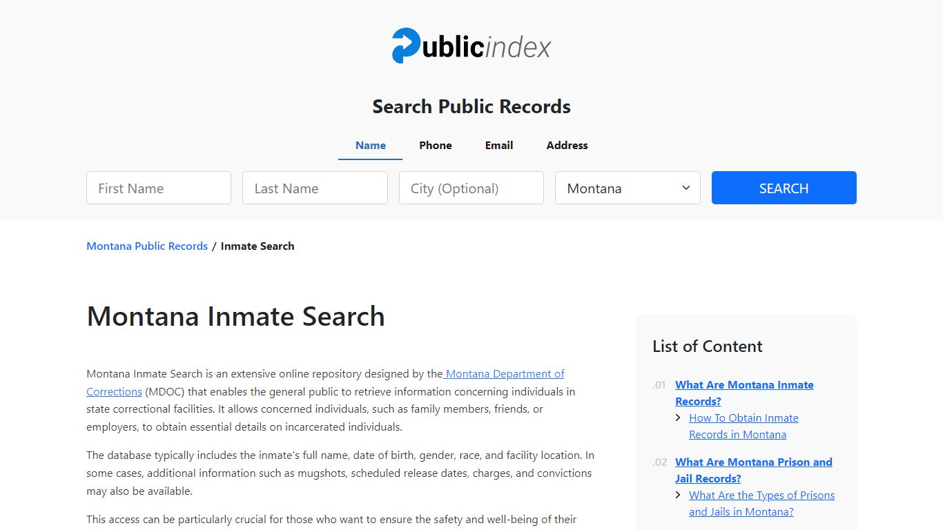 Montana Inmate Search and Records